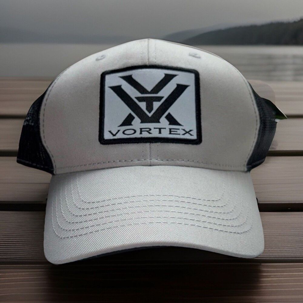 Vortex Optics Trucker Hat Gray Black Snapback Patch Logo Mesh Cap NWT Hunting